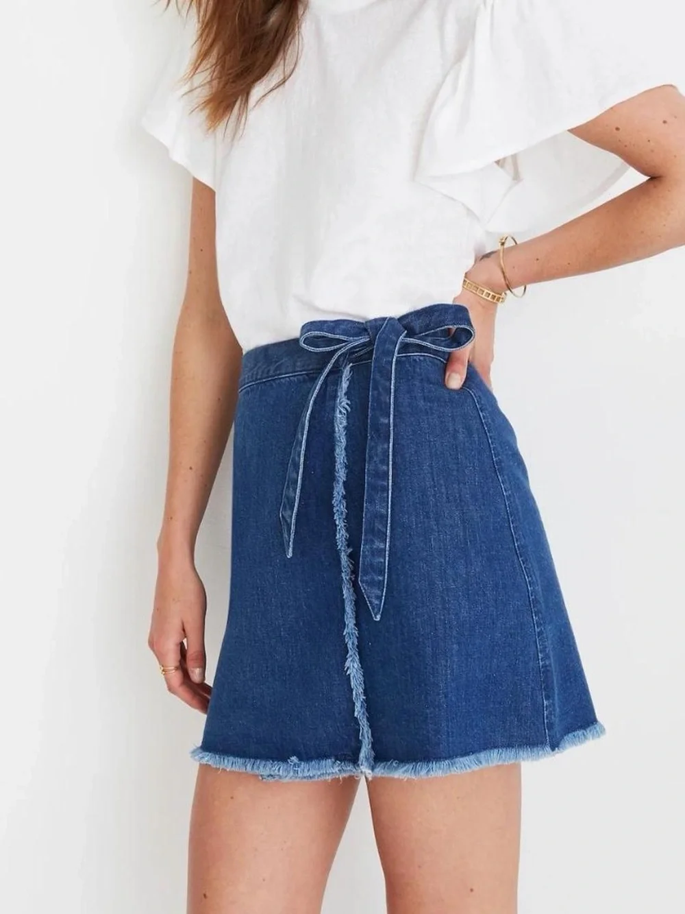 Madewell raw hem denim mini wrap skirt in cardiff wash